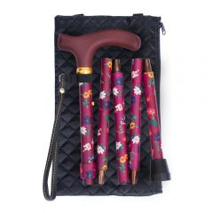 Folding Floral Walking Stick with Carry Bag